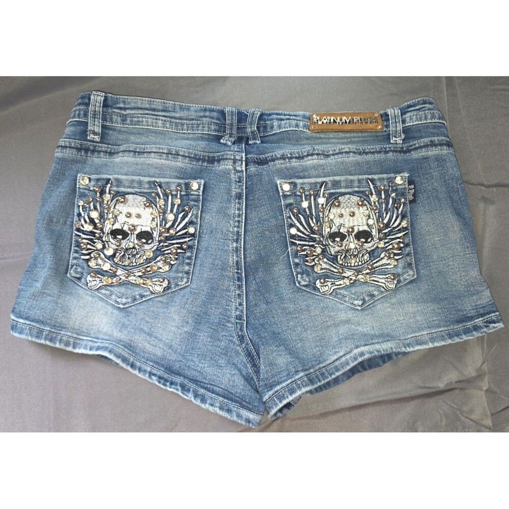 Platinum Plus from Los Angeles Skull Rhinestone Shorts Unique Design Size XL